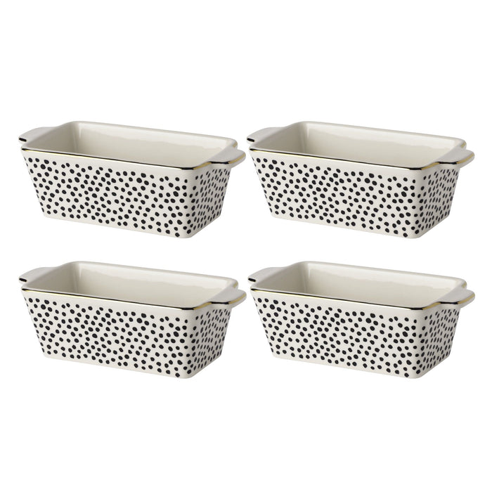 Thyme & Table 7" Ceramic Mini Loaf Dish for Bake & Serve 4-Piece Set, Dot