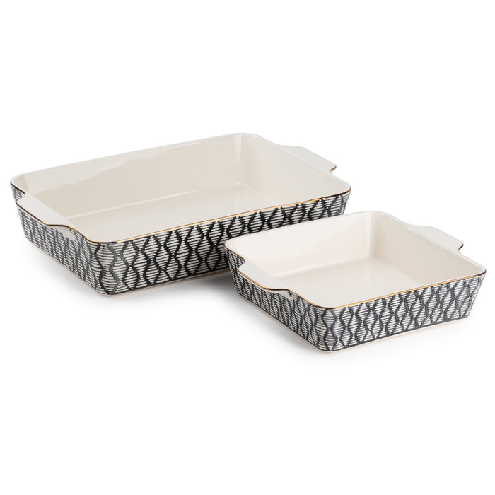 Thyme & Table Stoneware Square & Rectangular Baker, Black & White Geo, 2-Piece Set