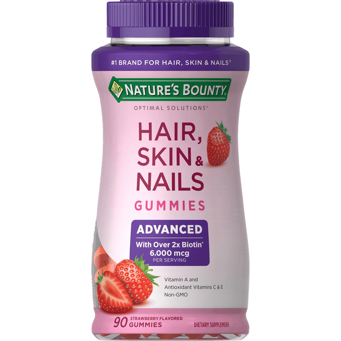 Nature's Bounty Advanced Hair; Skin and Nails Strawberry Gummies; 6000 mcg Biotin; 90 Count