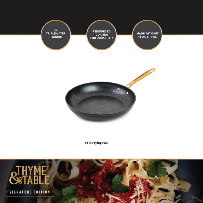 Thyme & Table Non-Stick 12" Signature Fry Pan, Black & Gold