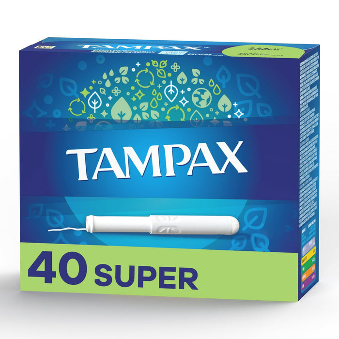 Tampax Cardboard Tampons Super Absorbency, Anti-Slip Grip, LeakGuard Skirt, Unscented, 40 Count