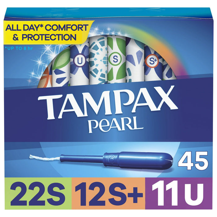 Tampax Pearl Tampons Trio Multipack, with LeakGuard Braid, Super/Super Plus/Ultra Absorbency, Unscented, 45 Count