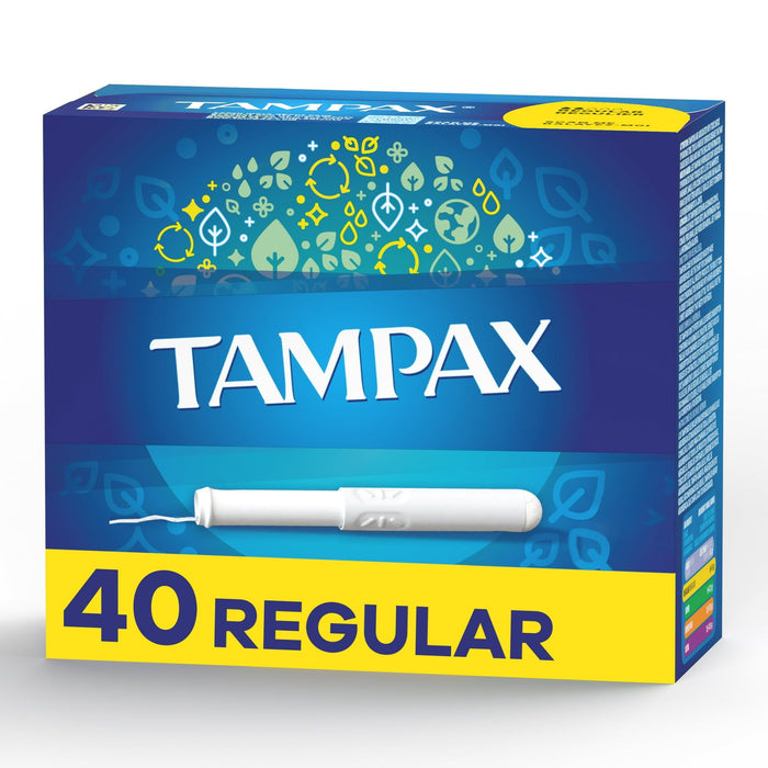 Tampax Cardboard Tampons Regular Absorbency, Anti-Slip Grip, LeakGuard Skirt, Unscented, 40 Count