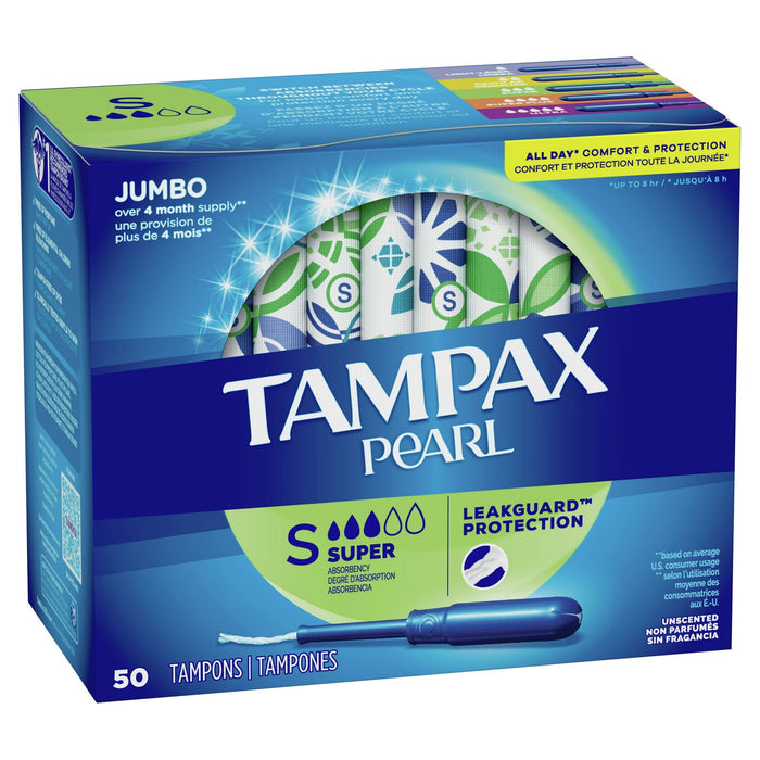 Tampax Pearl Tampons with LeakGuard Braid, Super Absorbency, 100 Ct