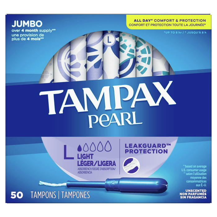 Tampax Pearl Tampons with LeakGuard Braid, Light Absorbency, 100 Ct