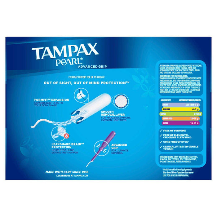 Tampax Pearl Advanced Grip Tampons Super, 96 Count