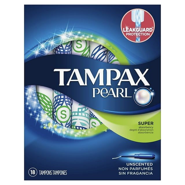 Tampax Pearl Plastic, Super Absorbency, Unscented Tampons, 18 Count