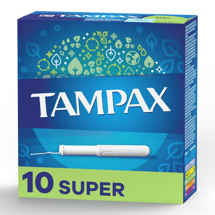 Tampax Cardboard Tampons Super Absorbency, Anti-Slip Grip, LeakGuard Skirt, Unscented, 10 Count