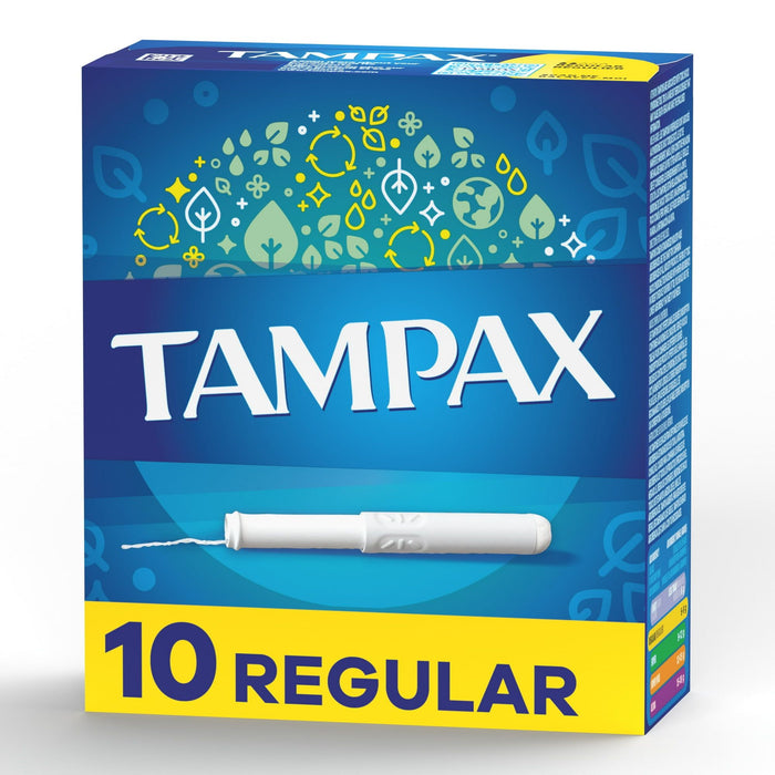 Tampax Cardboard Tampons Regular Absorbency, Anti-Slip Grip, LeakGuard Skirt, Unscented, 10 Count