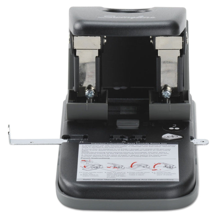 Swingline 100-Sheet High Capacity 2-Hole Punch, Fixed Centers, 9/32" Holes, Metal, Black/Gray