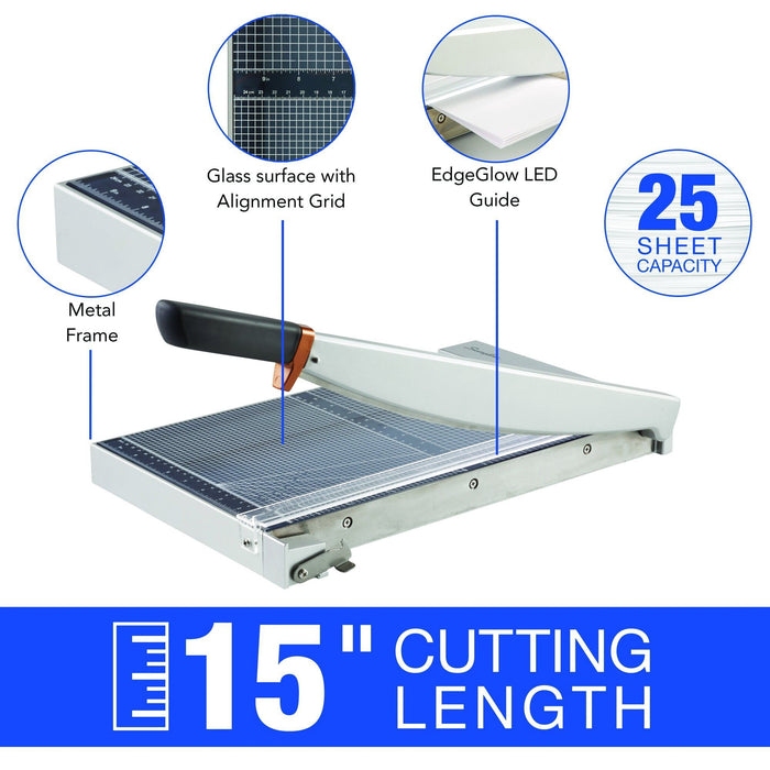 Swingline ClassicCut 1525G Guillotine Trimmer with EdgeGlow Glass 15 25 Sheets -