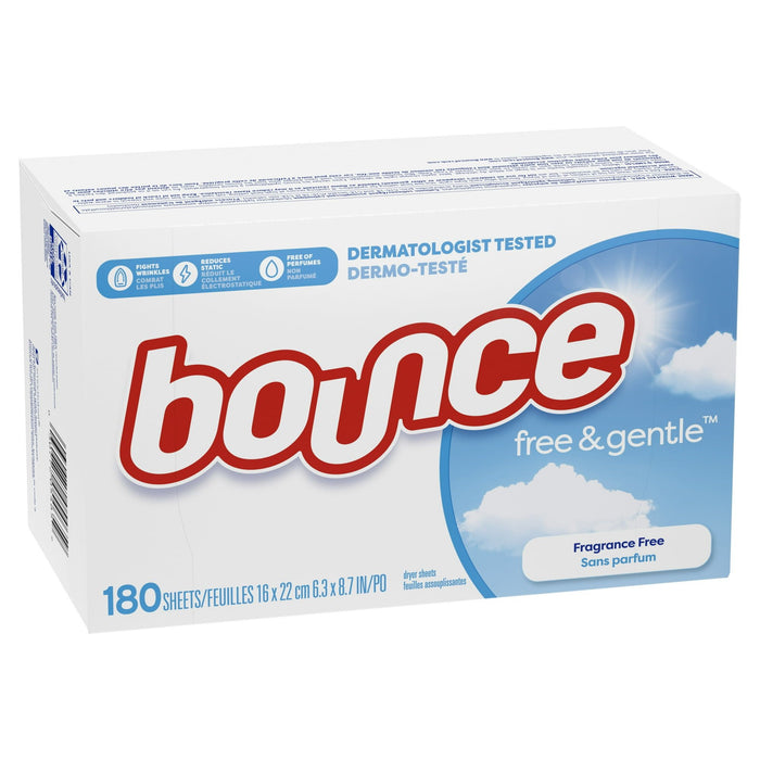 Bounce Free & Gentle Dryer Sheets, 180 Ct, Unscented