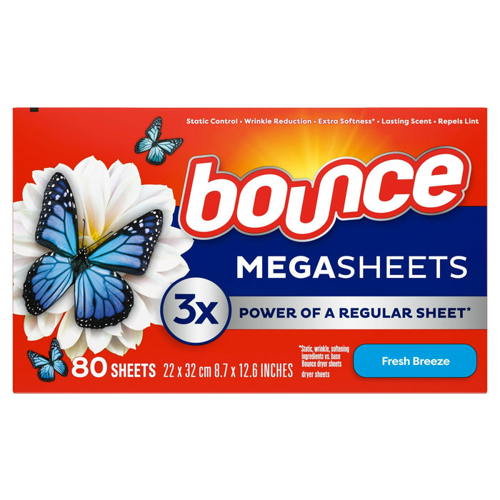 Bounce Mega Dryer Sheets, Fresh Breeze, 80 Count