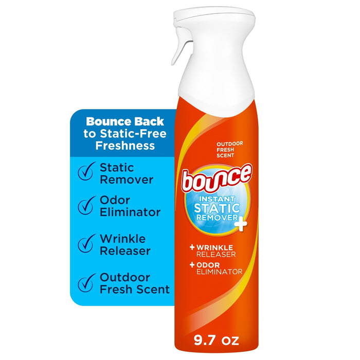 Bounce Rapid Touch-Up 3 in 1 Static Remover Spray, Wrinkle Releaser, and Fabric Refreshing Odor Eliminator, Starch Alternative, 9.7 Ounces