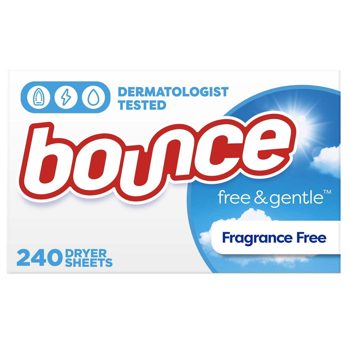 Bounce Free & Gentle Dryer Sheets, Unscented, 240 Count