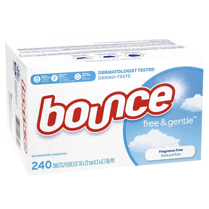 Bounce Free & Gentle Dryer Sheets, Unscented, 240 Count