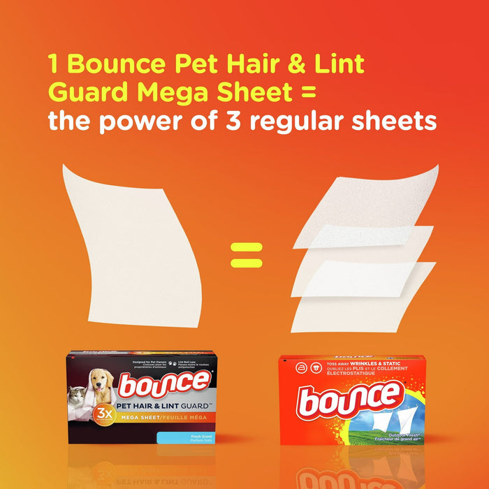 Bounce Pet Hair and Lint Guard Mega Dryer Sheets, Fresh Scent, 80 ct