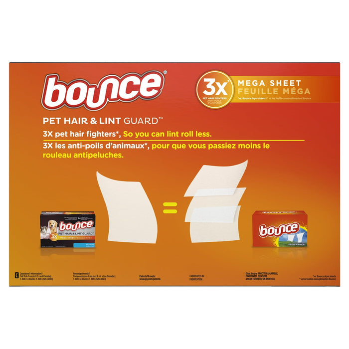 Bounce Pet Hair and Lint Guard Mega Dryer Sheets with 3X Pet Hair Fighters, Fresh Scent, 180 Count