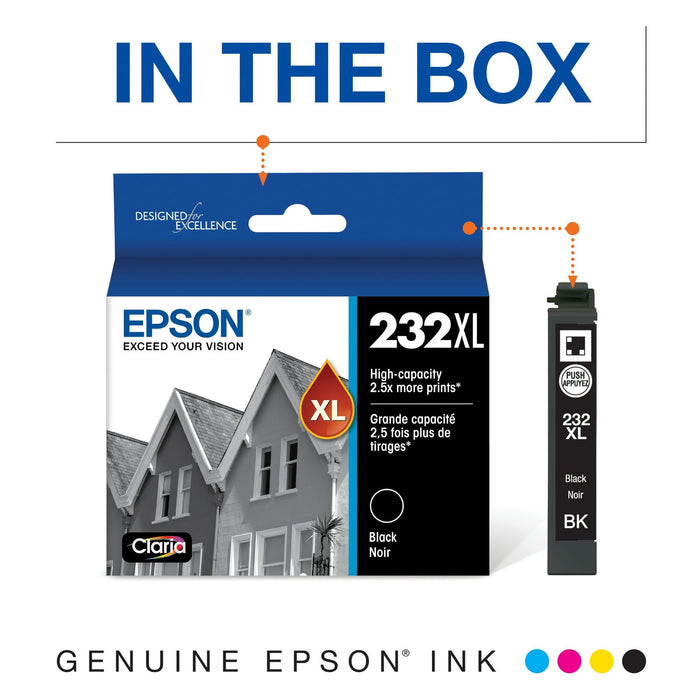 EPSON 232 Claria Ink High Capacity Black Cartridge (T232XL120-S) Works with WorkForce WF-2930, WF-2950, Expression XP-4200, XP-4205