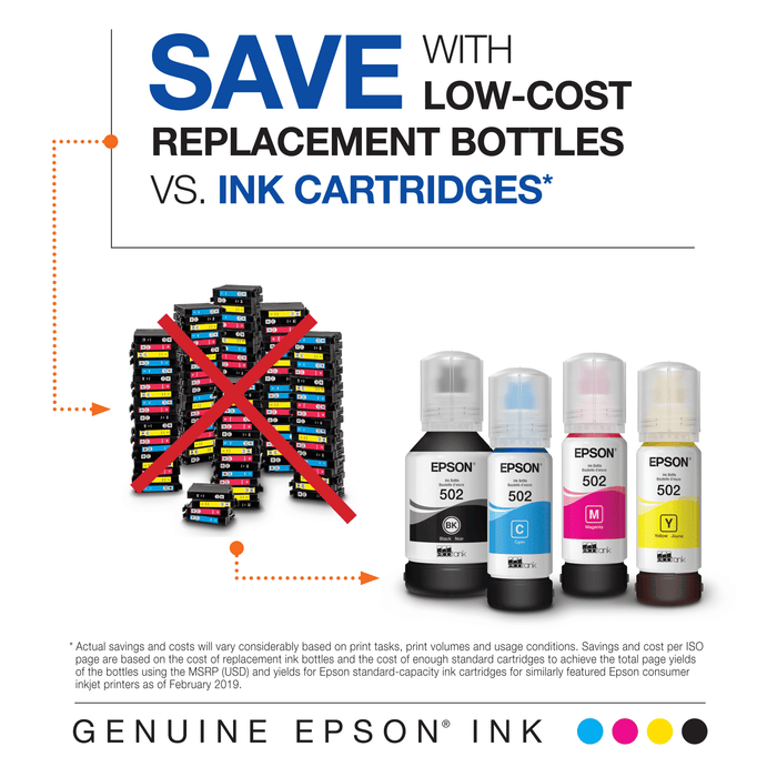 EPSON 502 EcoTank Ink Ultra-high Capacity Bottle Black Works with ET-2750, ET-2760, ET-2850, ET-3750, ET-3760, ET-3850, ET-4850, and other select EcoTank models