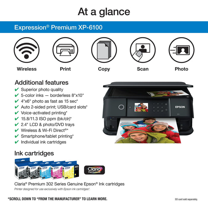 Epson Expression Premium XP-6100 Wireless Color Photo Printer with Scanner and Copier