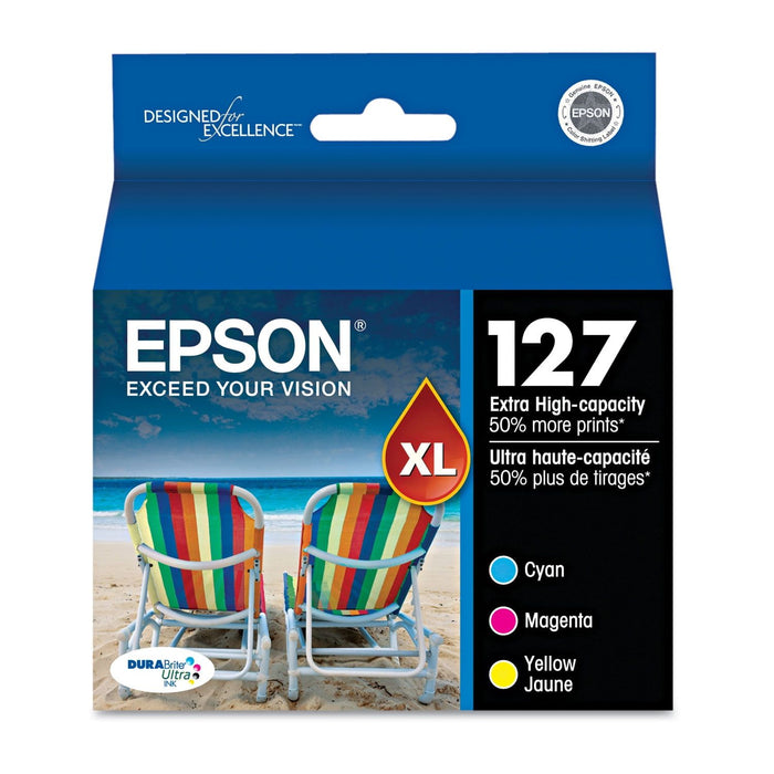 Epson T127520-S (127) DURABrite Ultra Extra High-Yield Ink, Cyan/Magenta/Yellow, 3/Pack