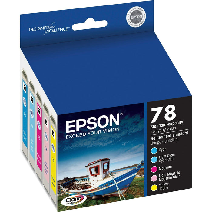 EPSON 78 Claria Hi-Definition Ink Standard Capacity 5 Color Cartridge Combo Pack (T078920) Works with Artisan 50, Photo R260, R280, R380, RX580, RX595, RX680