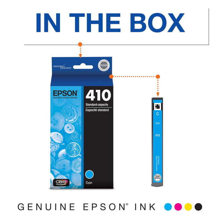 EPSON 410 Claria Premium Ink Standard Capacity Cyan Cartridge (T410220-S) Works with Expression Premium XP-530, XP-630, XP-640, XP-7100, XP-830