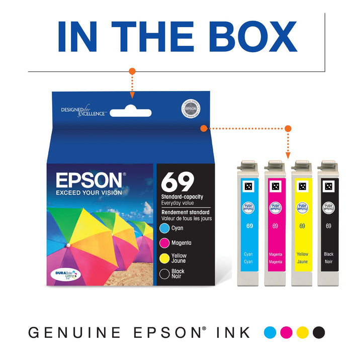 EPSON 69 DURABrite Ultra Ink Black & Color Combo Pack For CX-6000, CX-7000F, CX-7400, CX-8400, CX-9400, CX-9475, NX-400, NX-415, NX-510, NX-515, WF-1100, WF-600, WF-610 and other select models