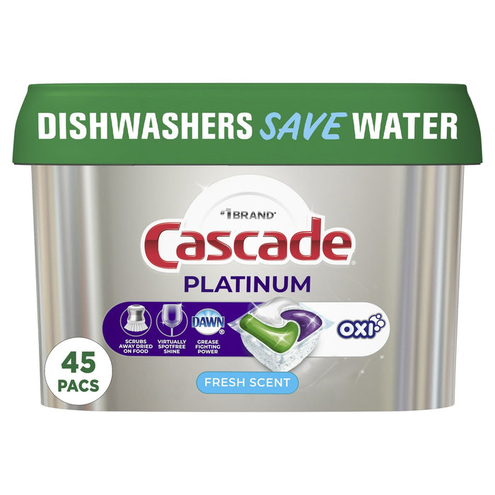 Cascade Platinum Action Pacs + Oxi, Dishwasher Detergent, Fresh, 45 Ct