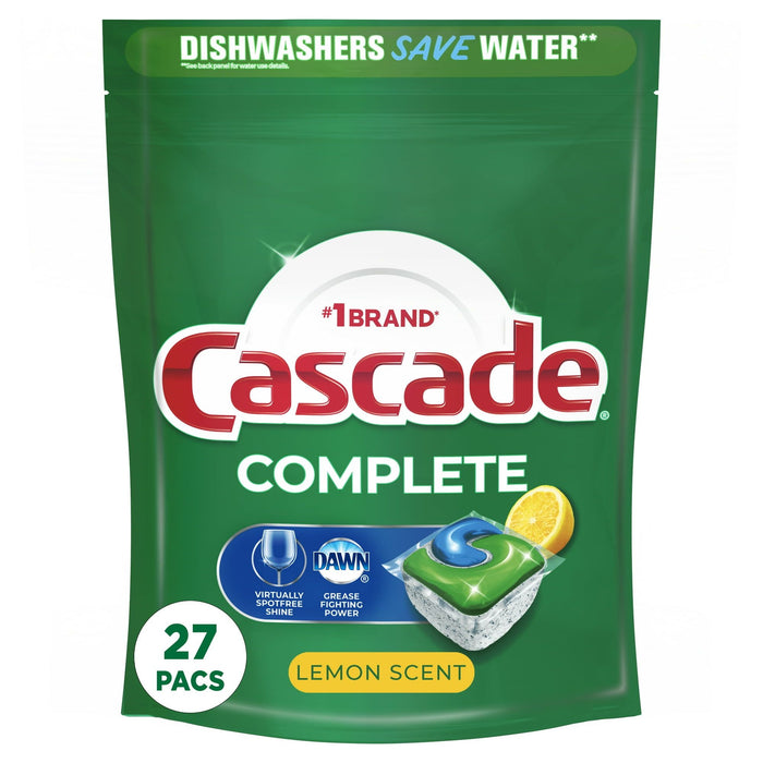 Cascade Complete ActionPacs Dishwasher Detergent, Lemon Scent, 27 Count