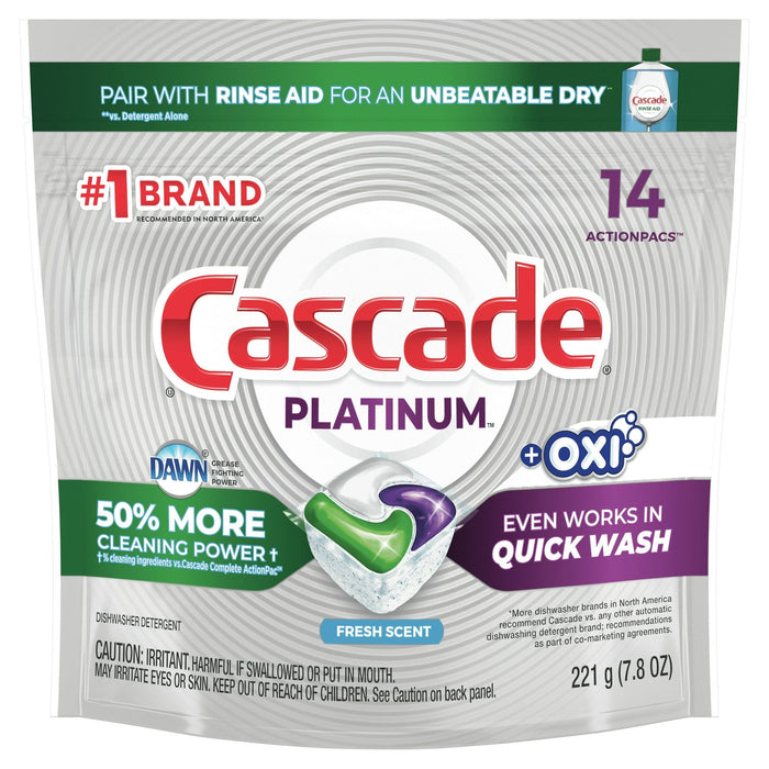 Cascade Pacs Dishwasher Detergents, Fresh Scent, 7.8 Ounce, 14 Count