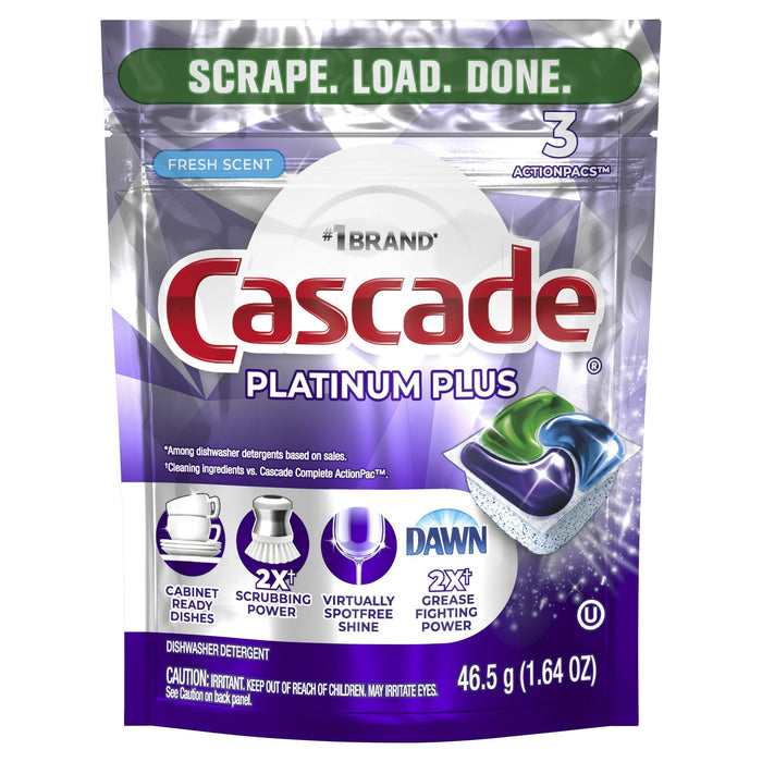 Cascade Platinum Plus Dishwasher Detergent Pods, Fresh, 3 Count