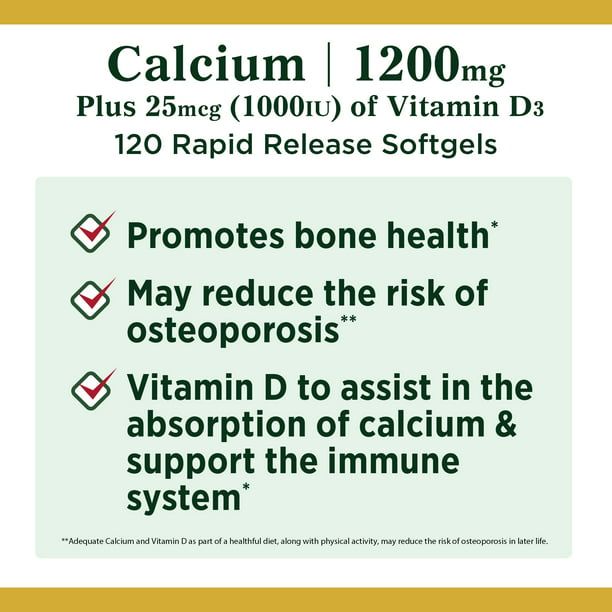 Nature's Bounty Calcium + Vitamin D3 Softgels; 1200 mg; 120 Count