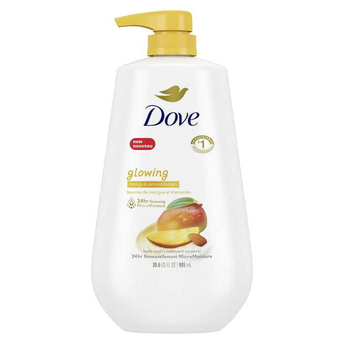 Dove Glowing Long Lasting Gentle Women's Body Wash All Skin Type, Mango & Almond Butter, 30.6 fl oz