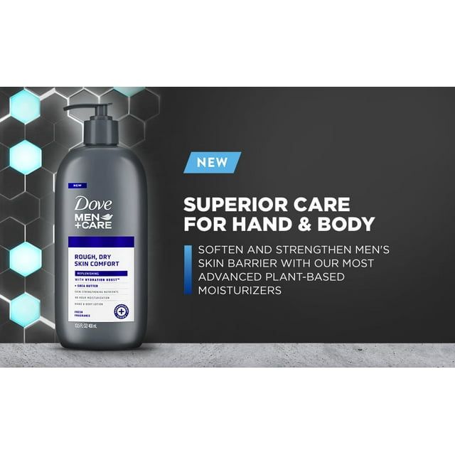 Dove Men+Care Skin Comfort Non Greasy Women's Hand & Body Lotion Dry Skin, Fresh, 13.5 oz