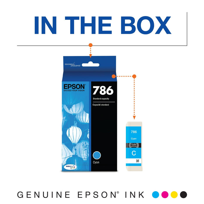 EPSON 786 DURABrite Ultra Ink Standard Capacity Cyan Cartridge (T786220) Works with WorkForce WF-5110, WF-5190, WF-5620, WF-5690