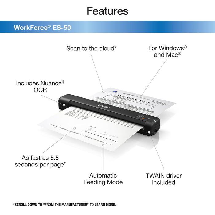 Epson WorkForce ES-50 Portable Sheet-fed Document Scanner for PC and Mac