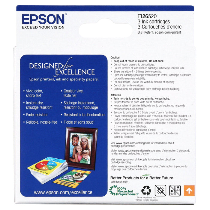 EPSON 126 DURABrite Ultra Ink Color Combo Pack For WF-3520, WF-3530, WF-3540, WF-520, WF-545, WF-630, WF-633, WF-635, WF-645, WF-7010, WF-7510, WF-7520, WF-840, WF-845 and other select models