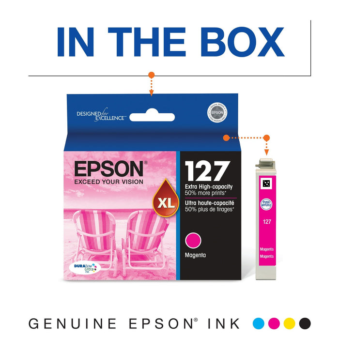 EPSON 127 DURABrite Ultra Ink Magenta Cartridge For NX-530, NX-625, WF-3520, WF-3530, WF-3540, WF-545, WF-60, WF-630, WF-633, WF-635, WF-645, WF-7010, WF-7510, WF-7520, WF-840, WF-845