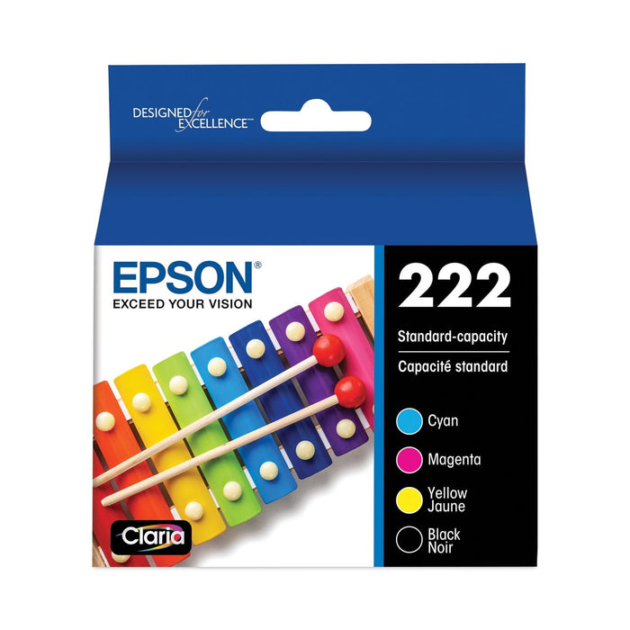 Epson T222120BCS (T222) Claria Ink, 165 Page-Yield, Black/Cyan/Magenta/Yellow