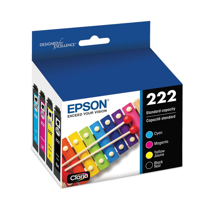 Epson T222120BCS (T222) Claria Ink, 165 Page-Yield, Black/Cyan/Magenta/Yellow