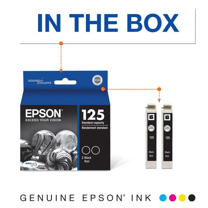 EPSON 125 DURABrite Ultra Ink Standard Capacity Black Dual Cartridge (T125120-D2) Works with Stylus NX-125, NX-127, NX-130, NX-230, NX-420, NX-530, NX-625, WorkForce WF-320, WF-323, WF-325, WF-520