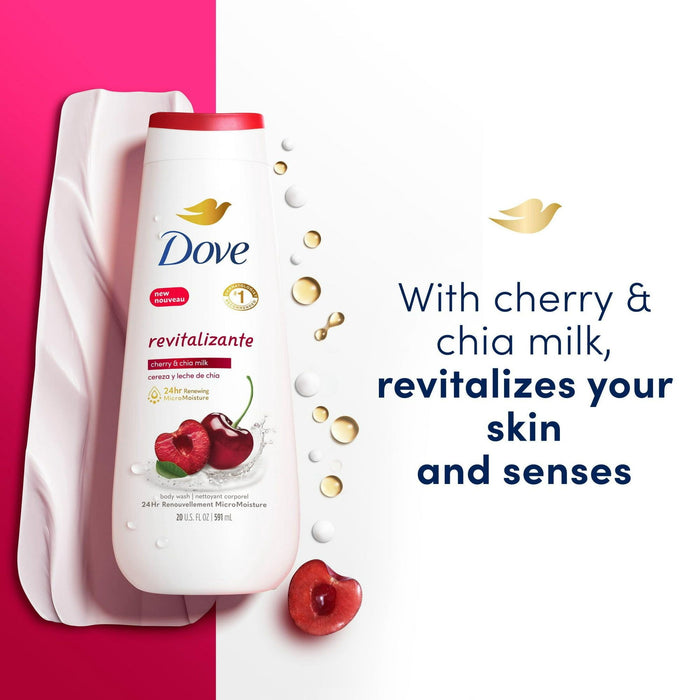 Dove Revitalizante Long Lasting Gentle Women's Body Wash, Cherry and Chia Milk, 20 fl oz