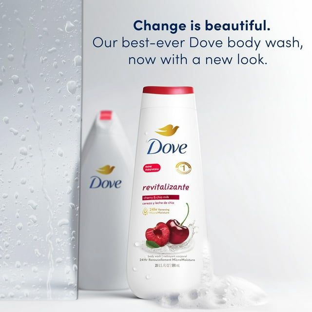 Dove Revitalizante Long Lasting Gentle Women's Body Wash, Cherry and Chia Milk, 20 fl oz