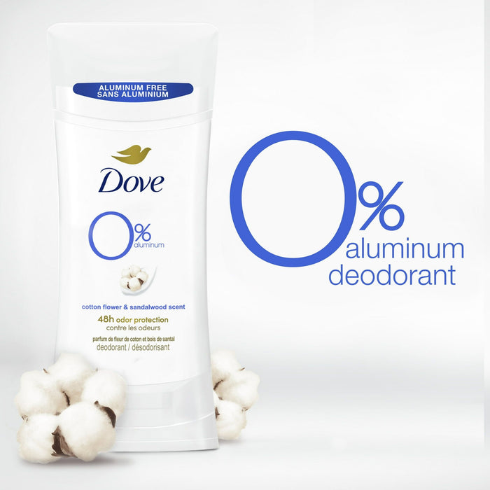 Dove 0% Aluminum Women's Deodorant Stick, Cotton Flower and Sandalwood, 2.6 oz