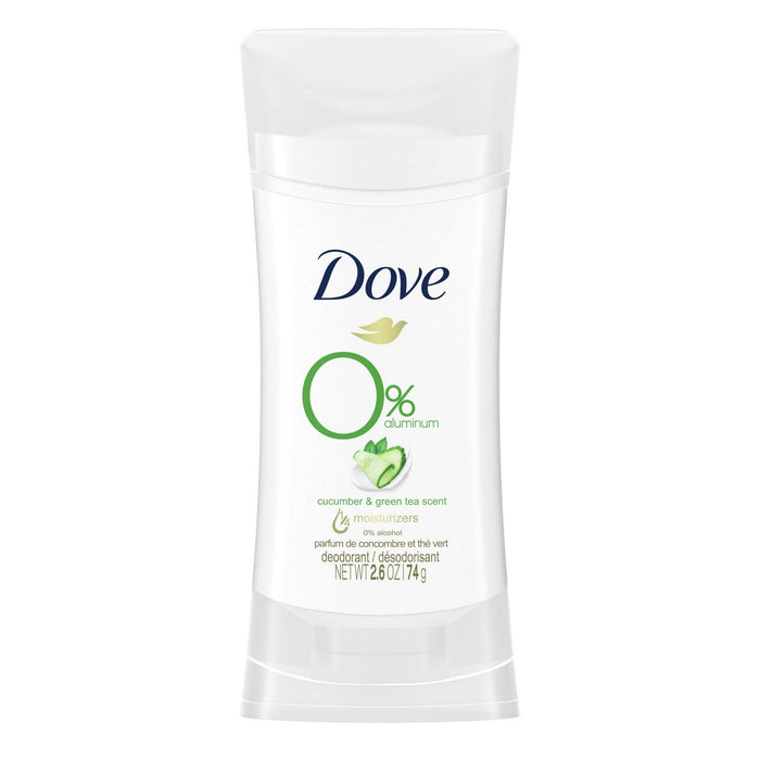 Dove 0% Aluminum Antiperspirant Deodorant Stick, Cucumber and Green Tea, 2.6 oz