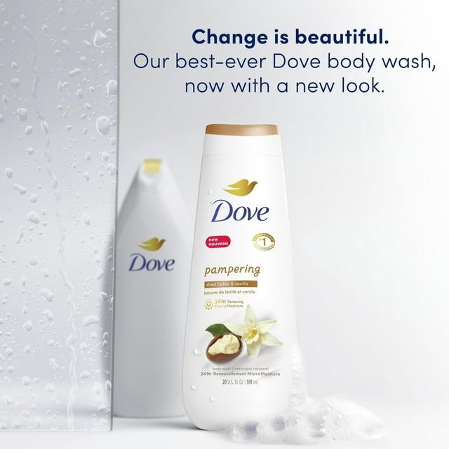 Dove Pampering Long Lasting Gentle Women's Body Wash All Skin Type, Shea Butter & Vanilla, 20 fl oz