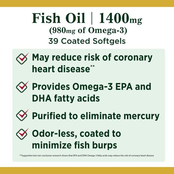 Nature's Bounty Fish Oil with Omega-3 Coated Softgels; 1400 mg; 39 Count