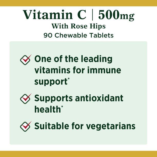 Nature's Bounty Vitamin C Chewable Tablets with Rose Hips; 500 mg; 90 Count